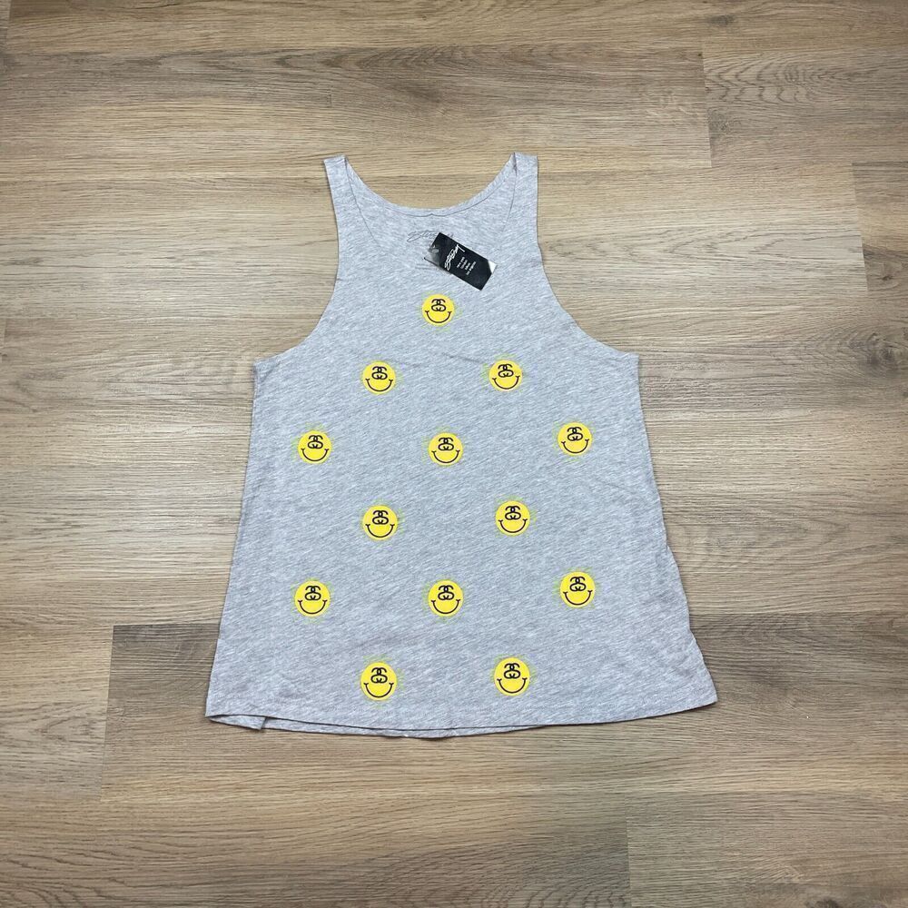 Stussy Tank Top Womens Small Gray Happy Face Beach Casual